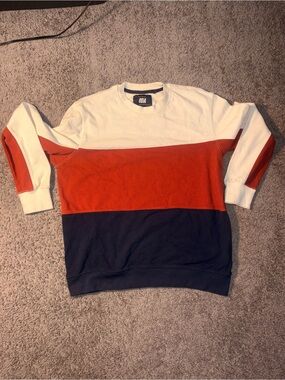 Colorblock Crewneck Sweater - White, Orange, Navy